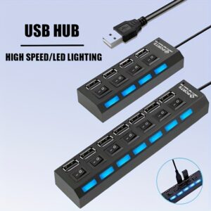 Hub USB De Divisão De Alta Velocidade 4/7 Portas USB Hub USB 2.0 Use Adaptador De Energia USB 2.0 Expansor Múltiplo De Estações De Ancoragem Do Interruptor Hub 30CM De Cabo