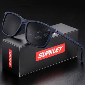 SUPKLEY Óculos de sol desportivos para homem com polarização, design quadrado leve, ajuste confortável, acessório de óculos inclui embalagem original