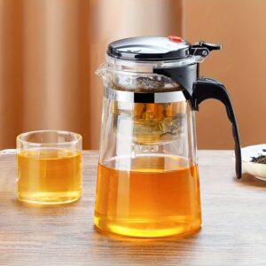 1pc Chaleira de Vidro Elegante com Infusor de Um Botão Fácil – Perfeita para Chá de Folhas Soltas & Chá de Flores, Ideal para Uso em Casa, Escritório e Restaurante