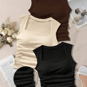 Conjunto de 3 peças Colete Feminino Modelador com Decote Quadrado e Alta Elasticidade