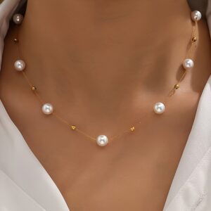 [1 colar vintage boho com pérolas] Colar sintético de estilo boho vintage, liga de zinco, colar falso elegante, versátil para uso diário e de férias, com acessório para o dia de Mardi Gras para todas as estações