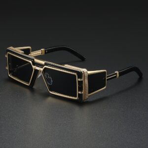 Óculos de moda quadrados vintage para homem – Elegante armação de liga de zinco com lentes pretas, inclui bolsa protetora, ideal para uso diário, disponível em dourado, prateado, preto, óculos de moda| Óculos de moda designer| Armação de liga de zinco