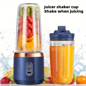 Copo de Liquidificador Elétrico Portátil de 400ml, Mini Misturador de Suco sem Fio Recarregável com 2 xícaras de 6 Lâminas para Smoothies, Legumes, Frutas, Controle de Botão de Impulso, Carregamento USB-C, ABS Alimentício de Grau, Não-Aquecimento, Bateria de Lítio de 1500mAh