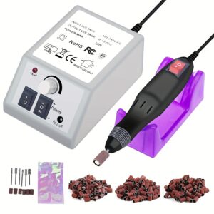 Conjunto profissional de máquina elétrica de broca de unhas Arquivo de unhas Conjunto de manicure Baixo ruído Vibração com 156 peças de bandas de lixa para broca de unhas acrílicas Removedor de arte em gel Ferramenta de pedicure Polidor de esmalte Polidor de polimento