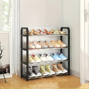 Organizador de sapatos economizador de espaço com 4 camadas – Estante para sapatos durável em metal e plástico à prova de poeira, adequado para entrada, quarto, sala de estar, dormitório