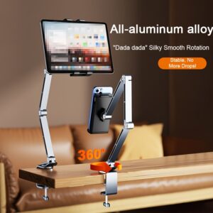 Suporte de mesa universal em metal para computador de mesa com braço mecânico rotativo em liga de alumínio para iPad