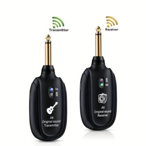 Sistema de Guitarra Sem Fio com Bateria Recarregável – Transmissor & Receptor para Violão, Baixo, Violino, Teclado & Instrumentos Elétricos – ABS Durável, Preto