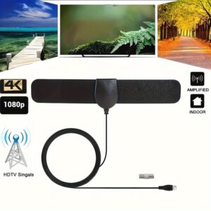 Antena HDTV de Alcance de 300 Milhas – Amplificador de Sinal de TV Digital 4K para Uso Interno, Melhora a Sua Experiência de TV!