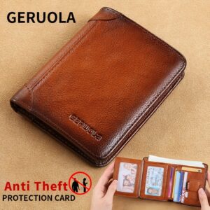 Porta-cartões fino de couro legítimo dobrável na moda masculina
