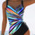 Maiô de poliéster listrado da moda feminina com elastano, roupa de banho esportiva de alta elasticidade, maiô sem mangas de malha com detalhe cruzado na frente